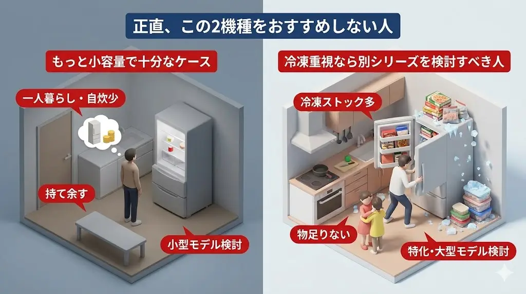 AQR-S40A・S36Aはいずれもファミリー向けサイズのため、 使い方によってはオーバースペックになる場合があります。