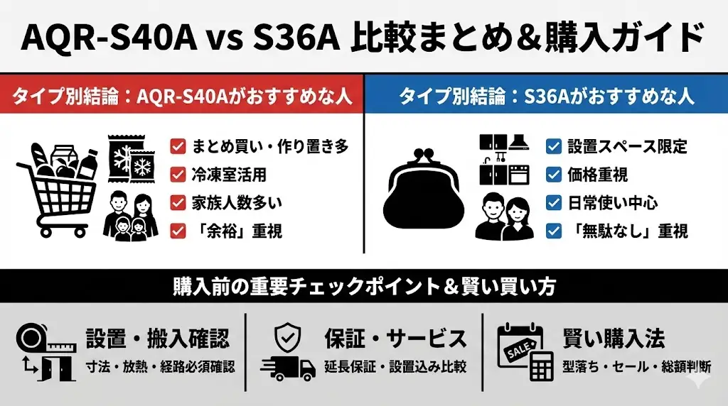 AQR-S40AとS36Aの比較まとめと購入時の注意点