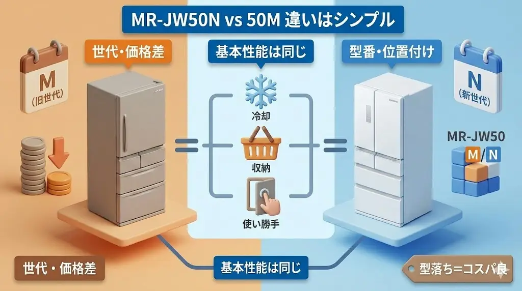 まず押さえたいポイント：MR-JW50NとMR-JW50Mの違いはここだけ