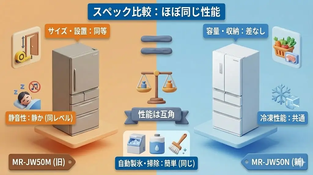 スペック比較：MR-JW50NとMR-JW50Mを一覧で比較