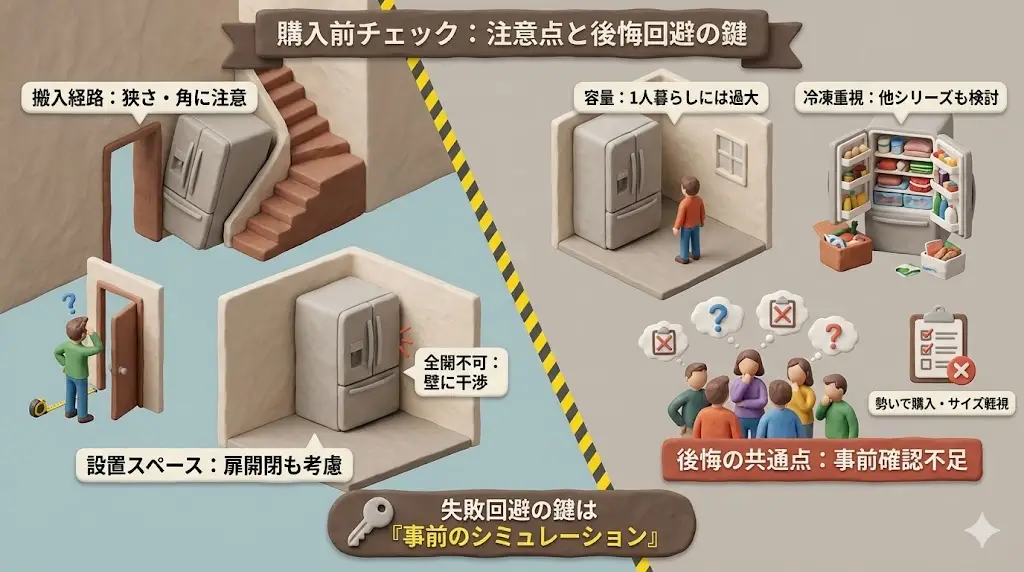 MR-JW50NとMR-JW50Mは完成度の高い冷蔵庫ですが、 すべての人にとってベストとは限りません。
