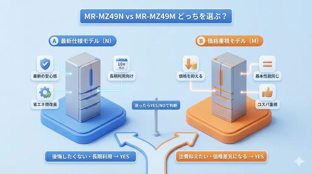 【3分で結論】MR-MZ49NとMR-MZ49Mはどっちを選ぶべき？