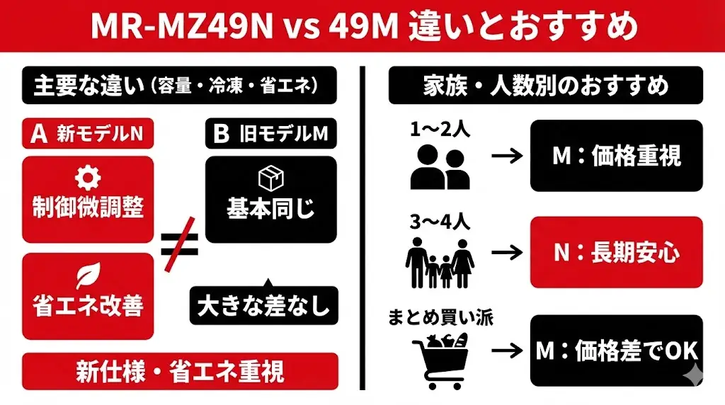 【結論整理】MR-MZ49NとMR-MZ49Mの違いを一覧で比較