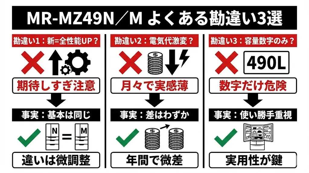 MR-MZ49NはMR-MZ49Mより新しいモデルですが、
年式が新しいからといって、すべての性能が大きく向上しているわけではありません。