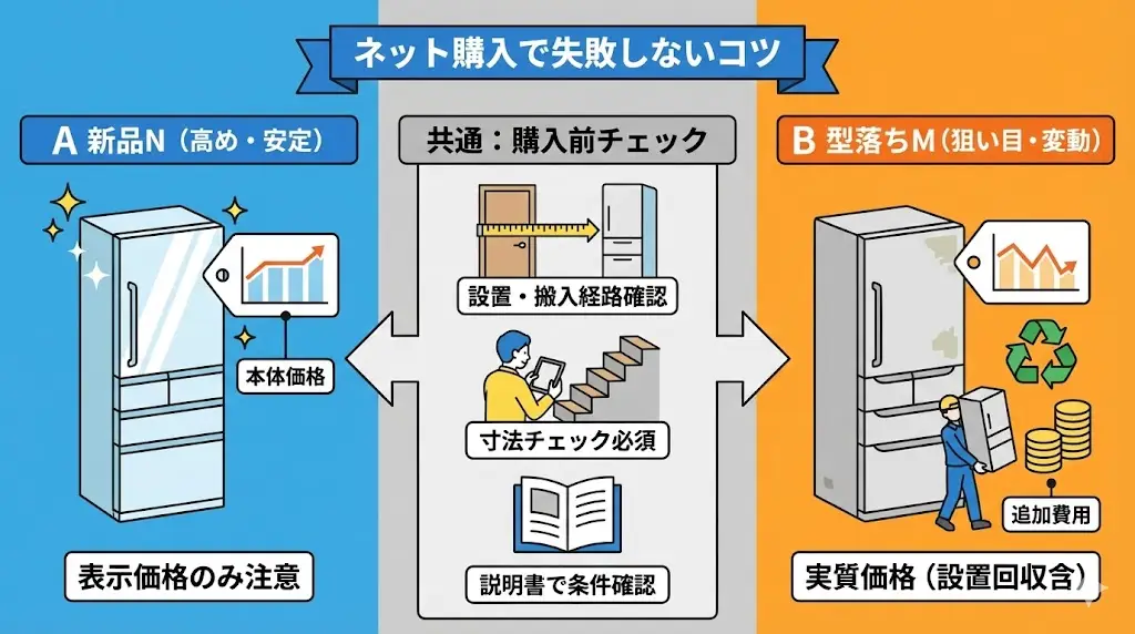 MR-MZ49N／MR-MZ49Mは、購入する時期とモデル選びによって、
価格差が大きく出やすい冷蔵庫です。