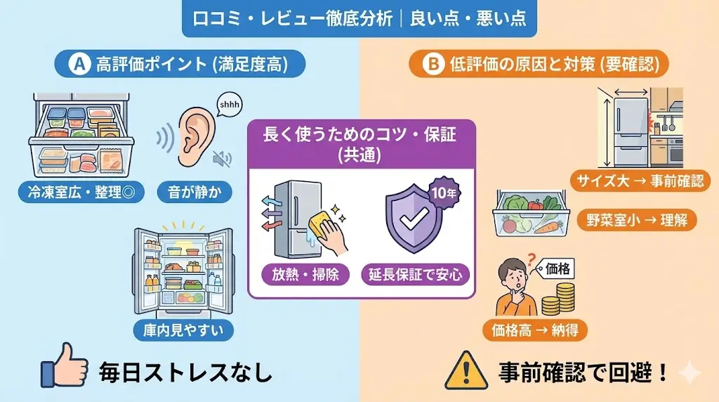 MR-MZ49N／MR-MZ49Mの口コミで多く見られるのは、
「日常使いの満足度が高い」という評価です。