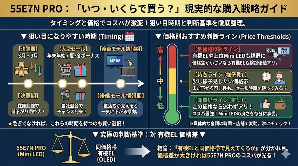 ▽55E7N PROは「いつ・いくらで買う」のが現実的？