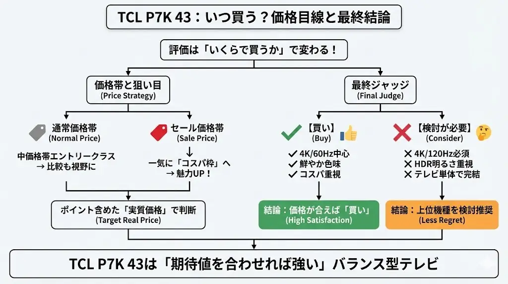 TCL P7K 43は、価格によって“評価が大きく変わるテレビ”です。