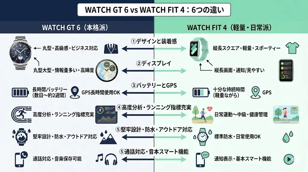 WATCH GT 6とWATCH FIT 4の6つの違い