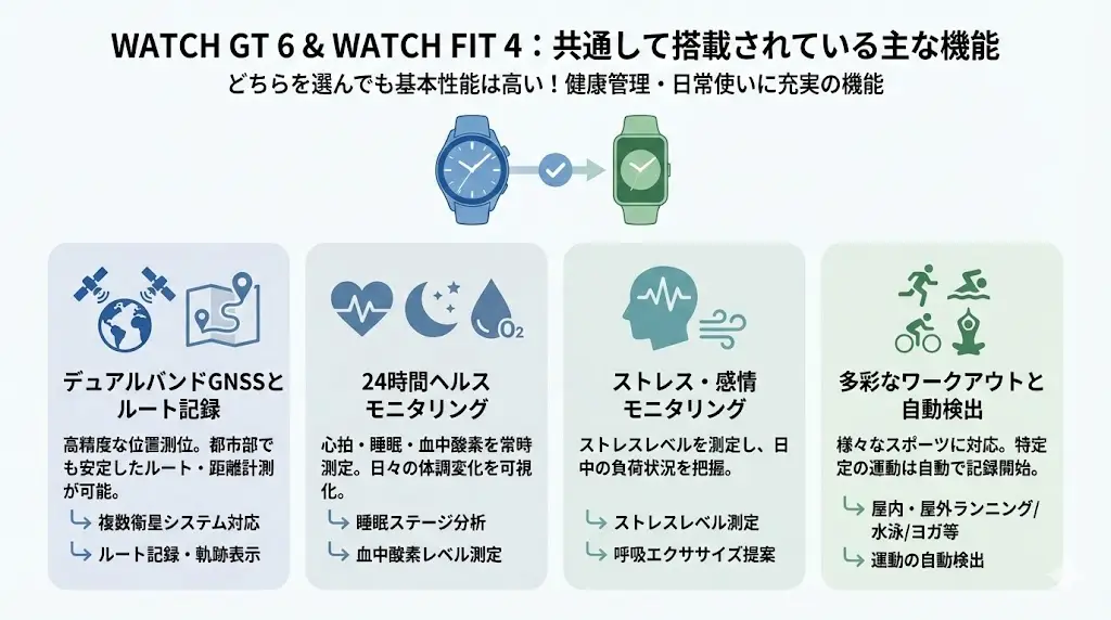 GT 6とFIT 4は方向性こそ異なりますが、健康管理や日常使いに十分な機能をしっかり備えています。