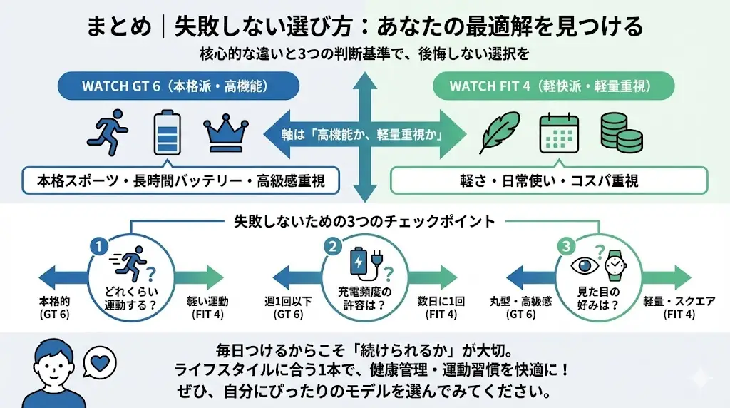 WATCH GT 6とWATCH FIT 4は、どちらも優秀なスマートウォッチです。