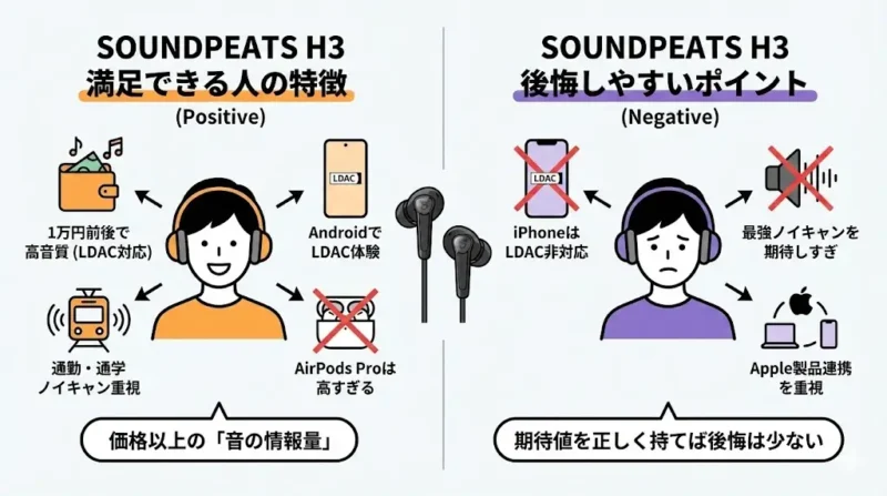 SOUNDPEATS H3は後悔しない?購入前チェックSOUNDPEATS H3とAirPods Proを比較