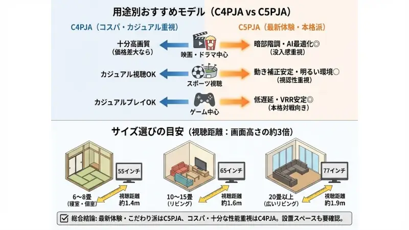 映画視聴がメインなら、映像処理の完成度がより高いモデルがおすすめです。
暗部階調の安定性
Dolby Visionの最適化精度
AI画質調整の細かさ