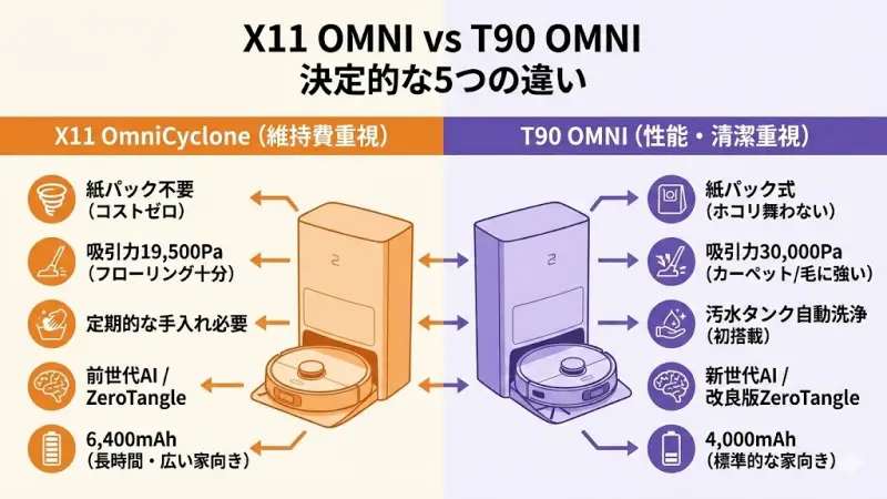 エコバックス「X11 OMNI」と「T90 OMNI」の決定的な5つの違い