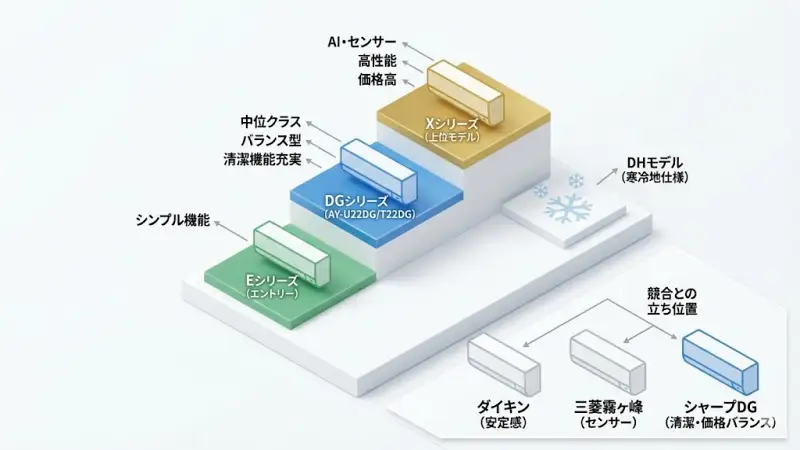 DGシリーズの位置づけ｜シャープエアコンの中でどのクラス？