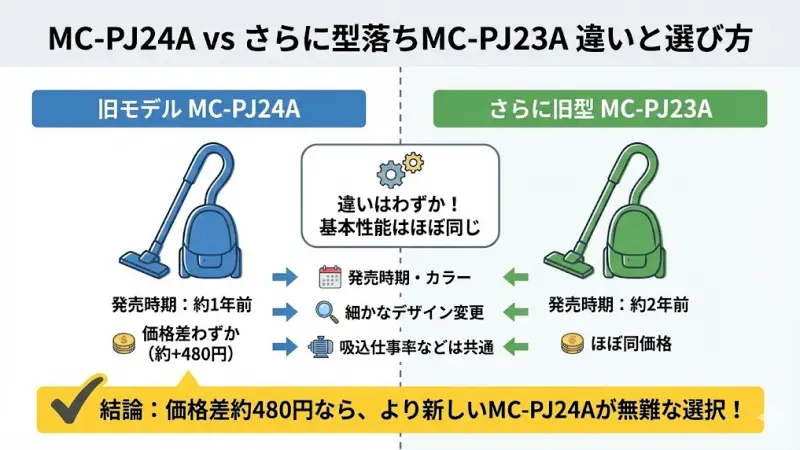 MC-PJ24Aとさらに旧型のMC-PJ23Aの違いを整理します。