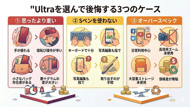 Ultraは大画面かつ大容量バッテリー搭載のため、本体はやや重めです。