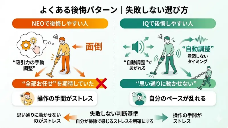 Shark掃除機の選び方で失敗しやすいポイントと、購入後に後悔する人の特徴をまとめた図解