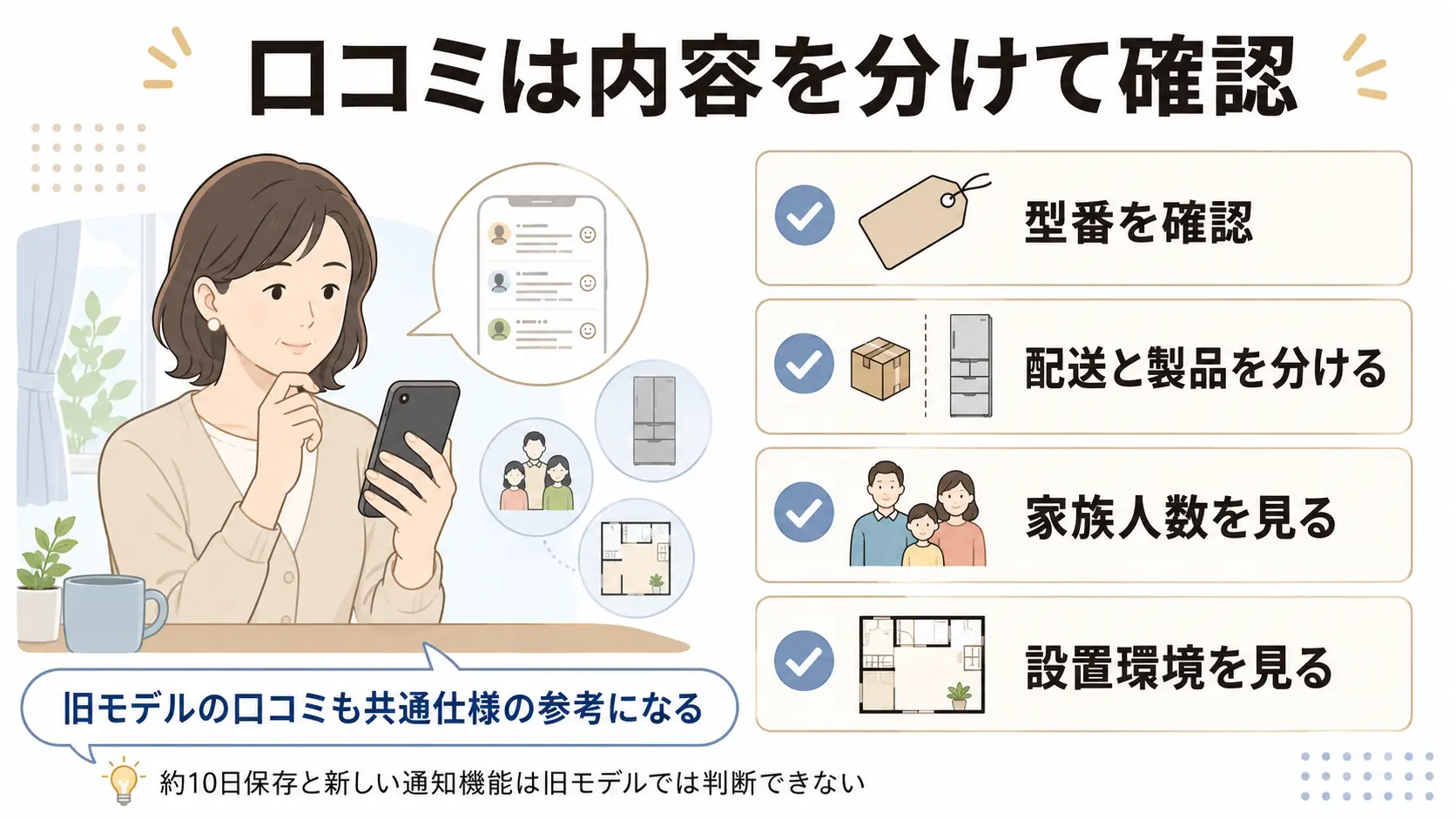 GR-A540XFSの口コミを確認するときの注意点をまとめた図解