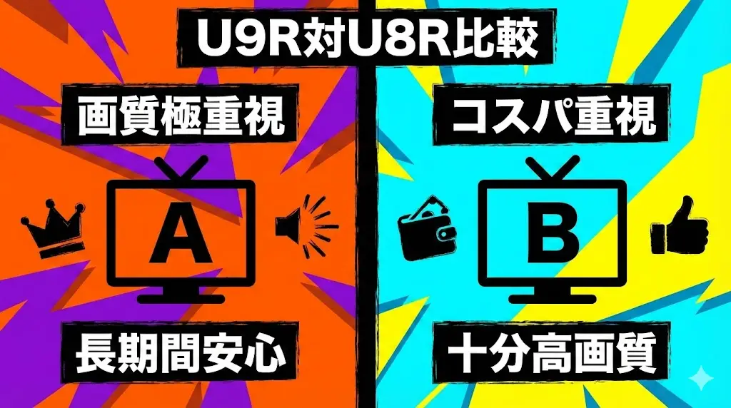 ▽まず結論｜65U9Rと65U8Rの違いは「画質体感」と「価格納得感」