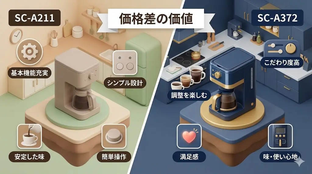 SC-A211とSC-A372を比較すると、一番気になるのが価格差ではないでしょうか。