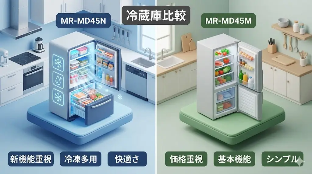 ：MR-MD45NとMR-MD45Mはどちらを選ぶべき？