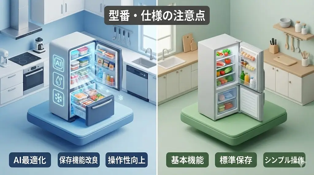 MR-MD45NとMR-MD45Mは、型番がよく似ているため、違いを正しく理解しないまま選んでしまいやすいモデルです。 ここでは、購入前に知っておかないと「思っていたのと違った」と感じやすいポイントを整理します。