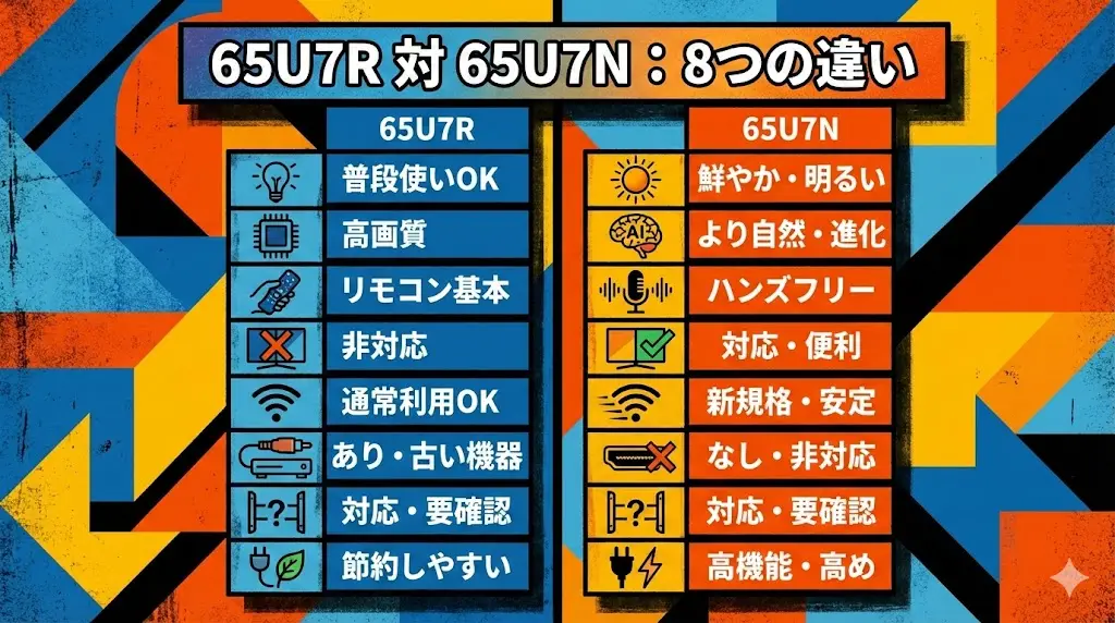 65U7Rと65U7Nの8つの違いを比較