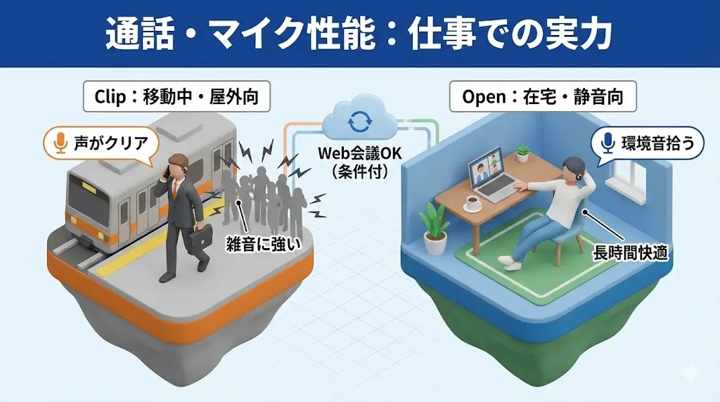 ここでは、LinkBuds ClipとLinkBuds Openを「実務視点」で比較します。