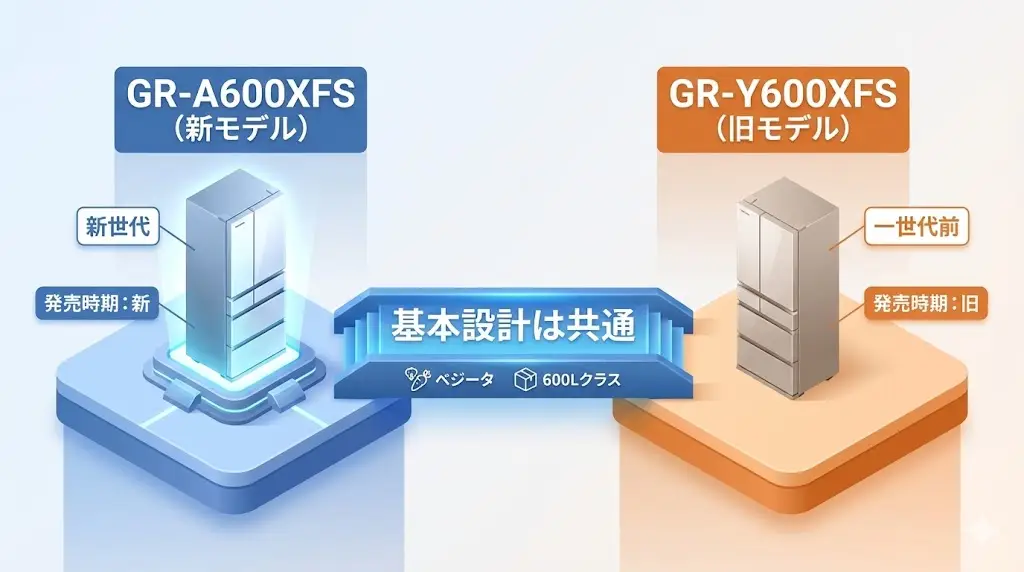 東芝ベジータGR-A600XFSとGR-Y600XFSの違いを一目で理解