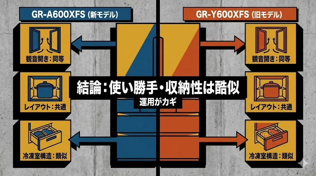 GR-A600XFSとGR-Y600XFSを 日常使用の視点で比較します。