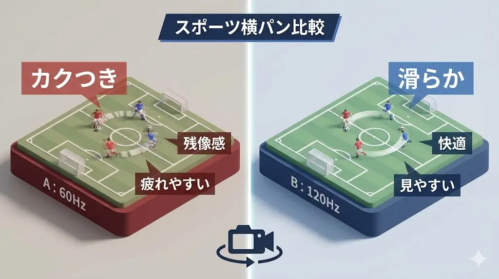 スポーツ・動き重視なら要注意｜横パンで60Hzと120Hzの差が出やすい
