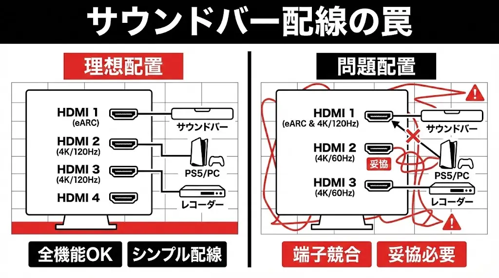 サウンドバー運用の落とし穴｜eARC端子と4K/120Hz端子の位置が効く