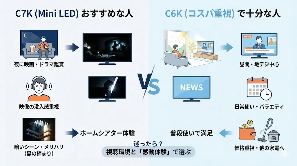 まず結論｜TCL C6KとC7Kはこんな人におすすめ