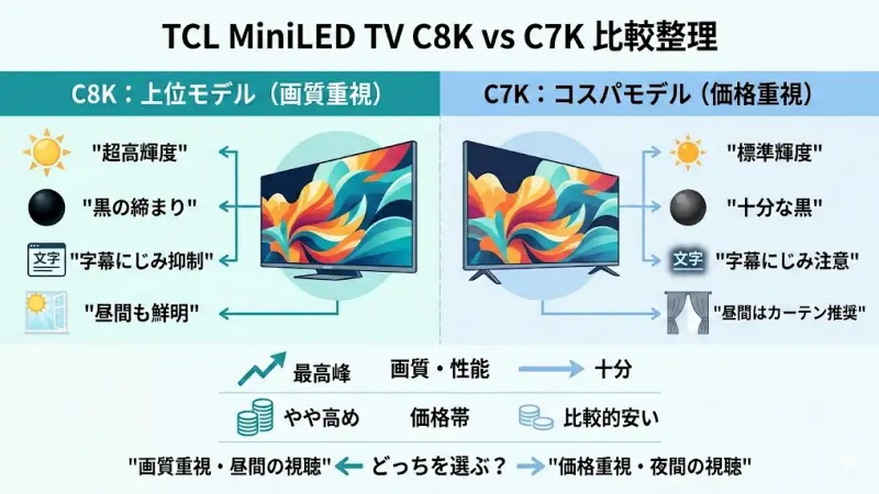 TCL C8KとC7Kの違いをまず簡単に整理