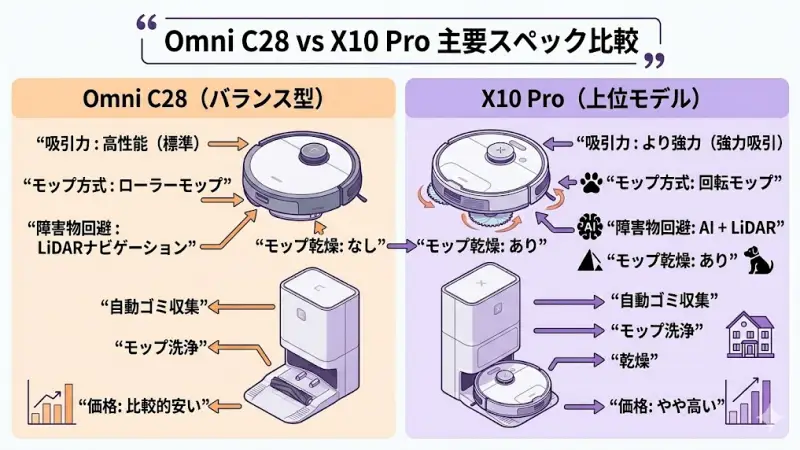 Omni C28とX10 Proの違いを一覧で比較