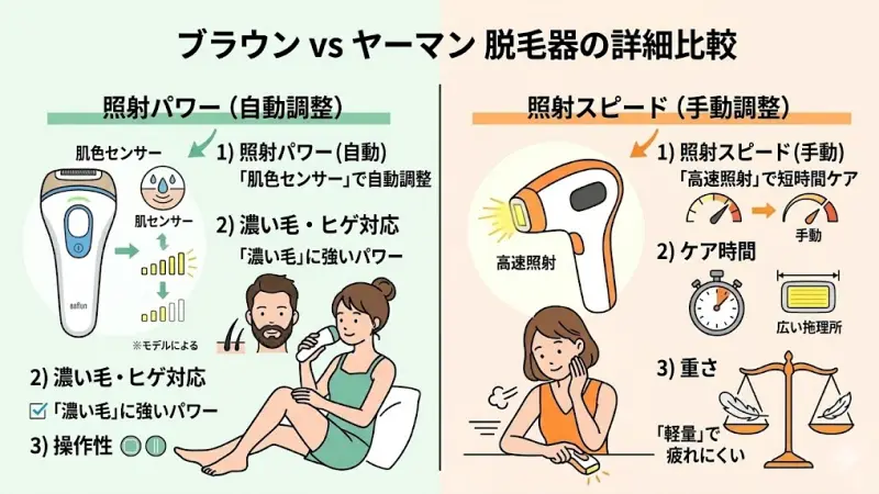 ブラウンとヤーマンの脱毛器の違いを比較