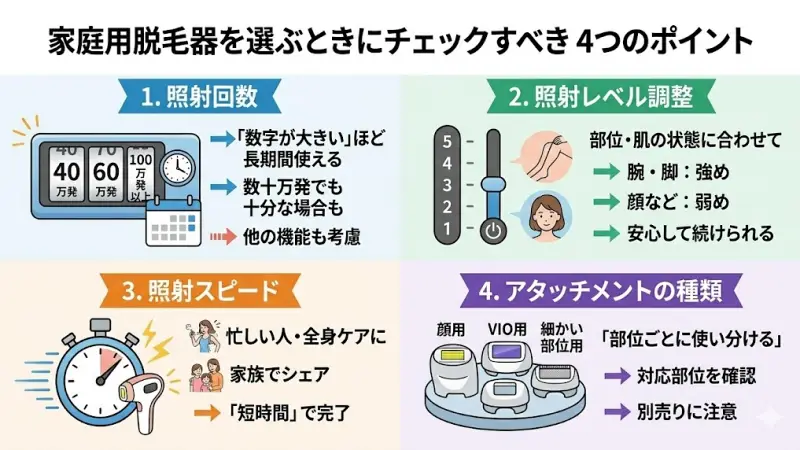 家庭用脱毛器を選ぶときにチェックすべきポイント