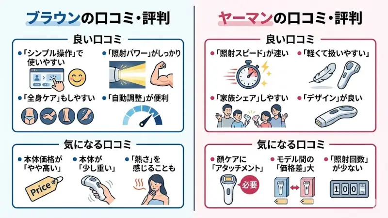ブラウンとヤーマンの脱毛器の口コミ・評判