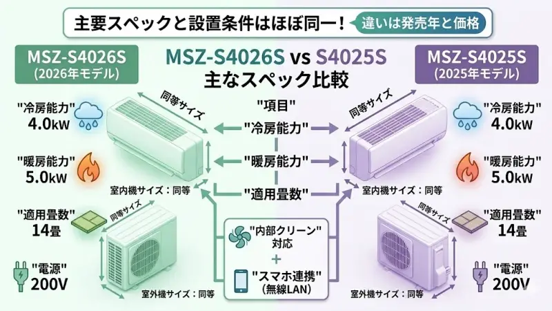 MSZ-S4026SとS4025Sの違いを一覧で比較