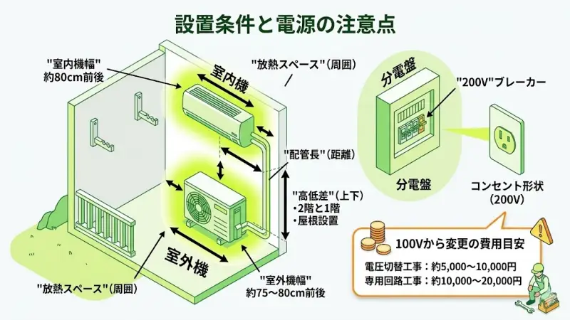 MSZ-S4026SとMSZ-S4025Sは14畳クラスのエアコンで、どちらも単相200V電源を使用します。
