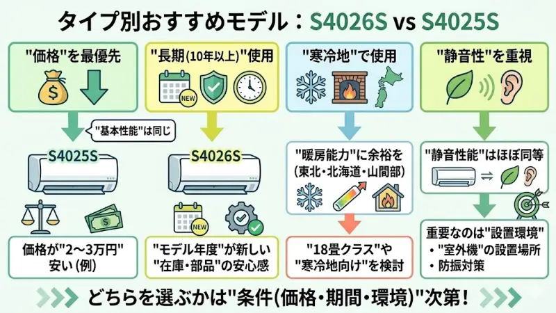 MSZ-S4026SとMSZ-S4025Sは基本性能が非常に近いエアコンです。