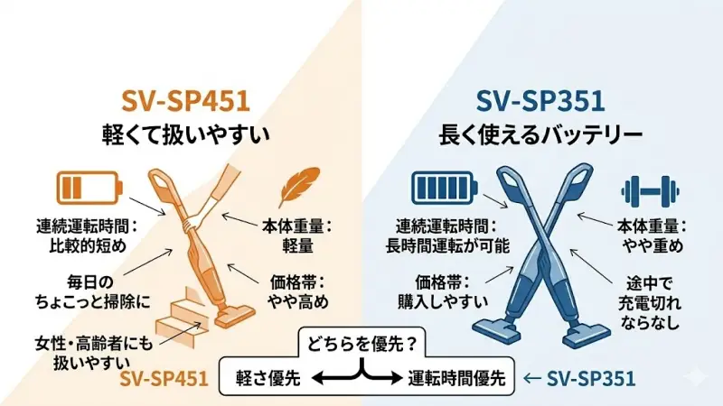 SV-SP451とSV-SP351の主な違いを一覧でチェック