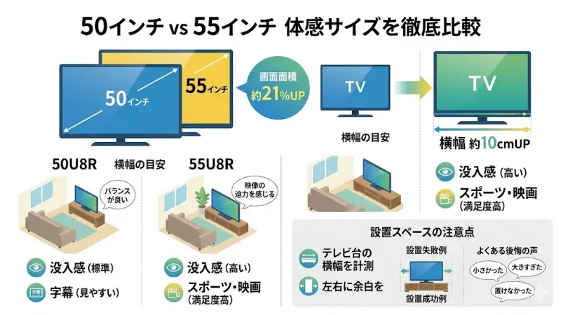 50インチと55インチはどれくらい違う？体感サイズを徹底解説