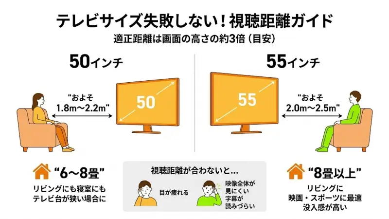 テレビサイズで失敗しないための視聴距離ガイド