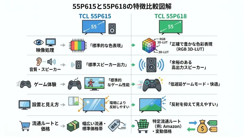 55P615と55P618の違いを最初にチェック