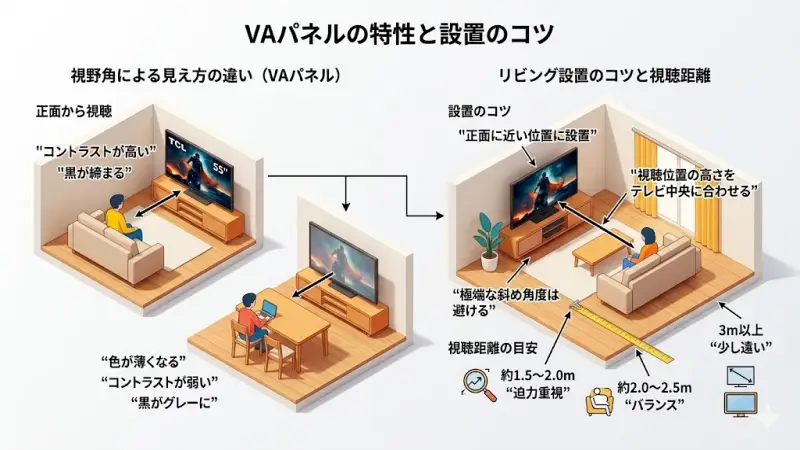 55P615と55P618は、どちらもVA(Vertical Alignment)方式の液晶パネルを採用しています。