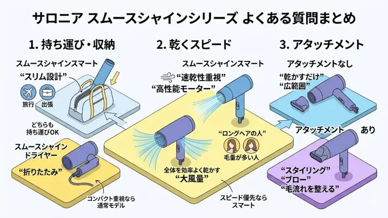 サロニア スムースシャインドライヤー比較でよくある質問