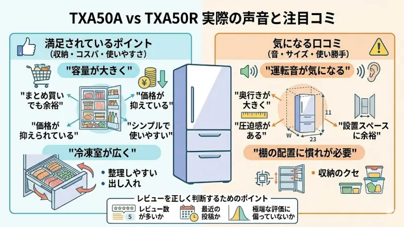 ここではTXA50A・TXA50Rに共通する傾向として、実際の口コミから見えてくる評価を整理しました。