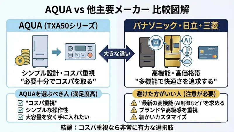 TXA50AとTXA50Rでほぼ決まりかけている方でも、
「他メーカーの方がいいのでは？」
「有名メーカーと比べて大丈夫？」
と不安になることもありますよね。